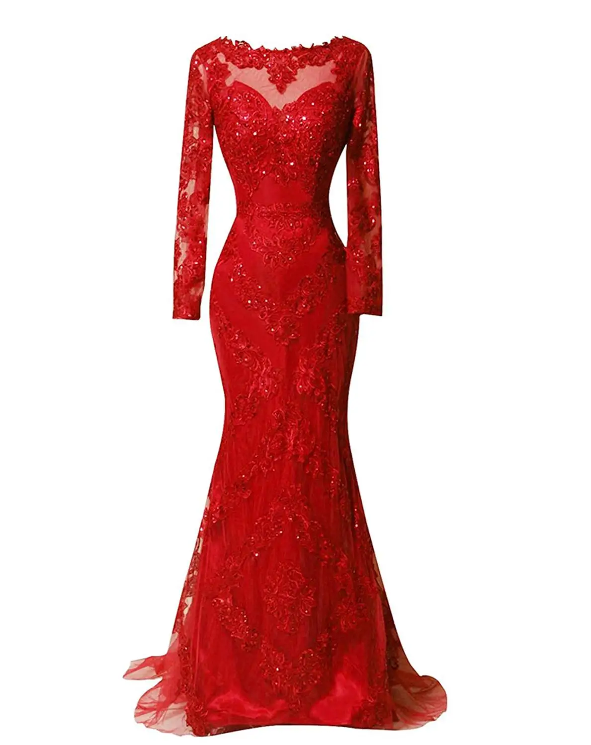 red long prom dresses 2019 mermaid long sleeves