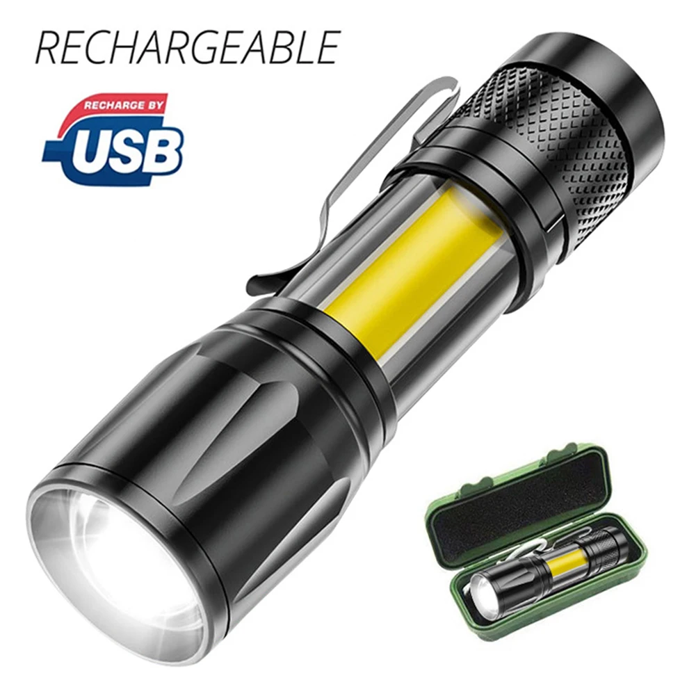 Tanie XPE + COB LED USB akumulator przenośny teleskopowy latarka z regulacją wiązki
