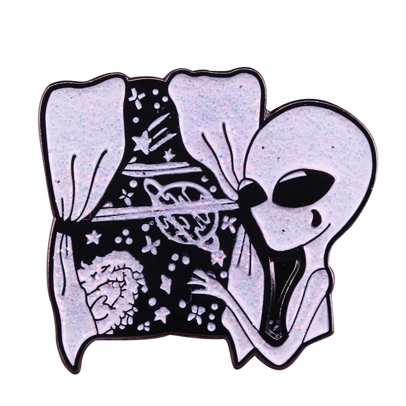 Homesick alien glitter pin sad ET planet значок большая космическая тема брошь Астрономия наука