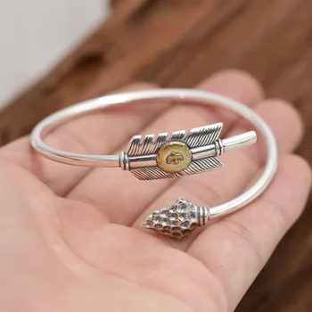 

Starfield S925 Sterling Silver Retro Thai Silver Bangle Takahashi Goro Eagle Indian Bow Arrow Open Ended Bangle Men Women