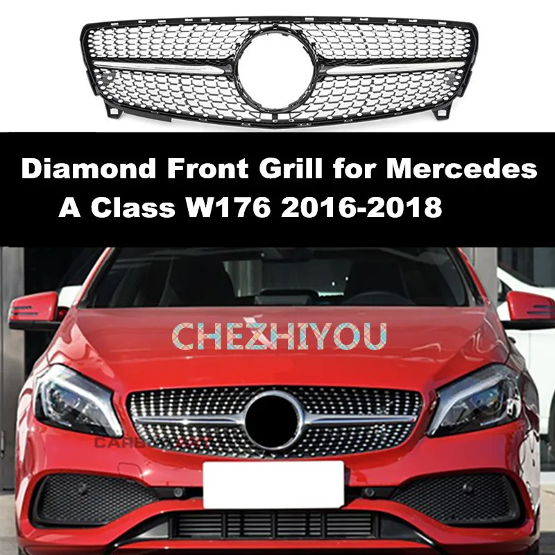 Алмазная Передняя решетка для Mercedes A Class W176- без камеры гоночная решетка серебряный цвет черный цвет