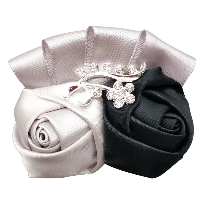 Ленточная Роза Свадебная свадебная бутоньерка на запястье для подружки невесты ручной цветок на запястье браслет из цветов Свадебные аксессуары SW1317-A - Цвет: Black Silver