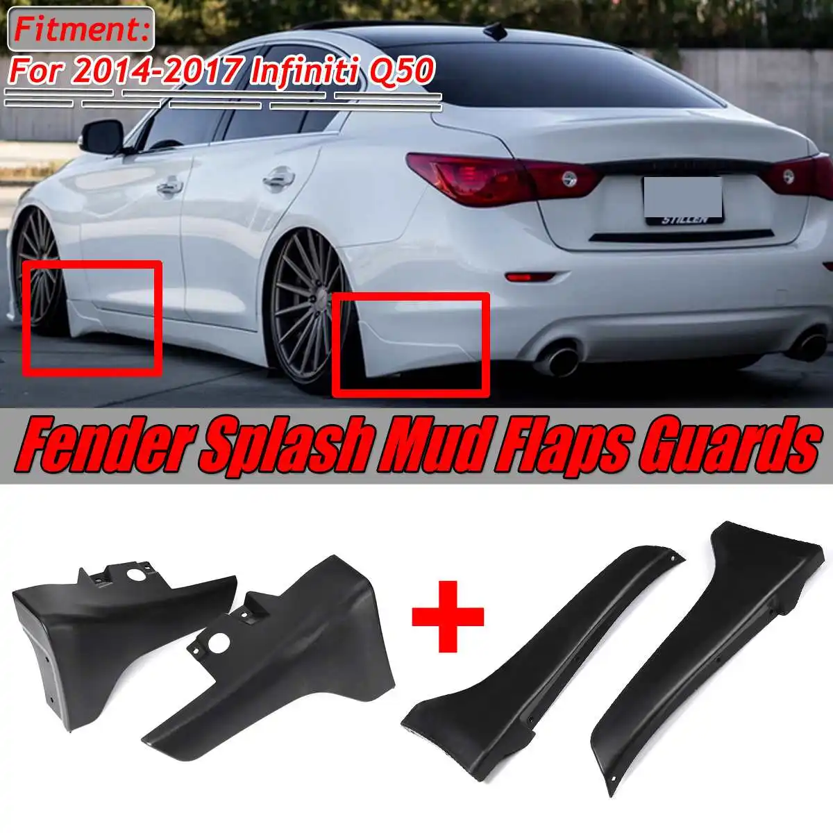 For 2014-2017 Infiniti Q50 Q50S SPORTS Style Pair of REAR Splash Mud Flap Guards