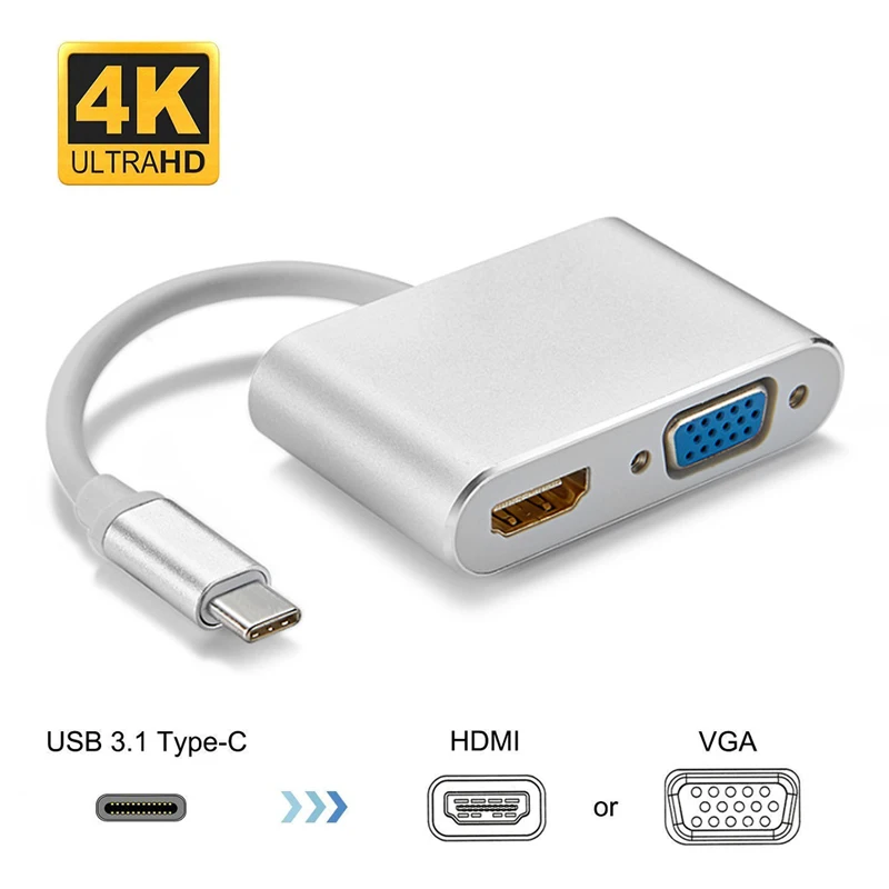 Адаптер USB C HDMI VGA type C to HDMI 4K VGA 1080P type-C/HDMI/VGA кабели преобразователя для смартфонов, ноутбуков, проектор для планшетных ПК
