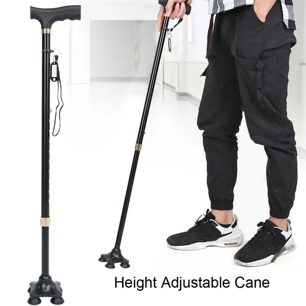 Height Adjustable Aluminum Alloy Cane With T Handle 4 pronged Pivot ...