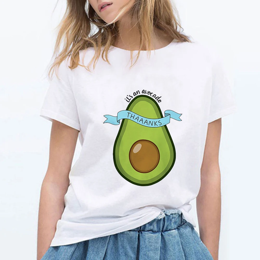Luckyролл Забавный мультфильм авокадо гимнастика футболка лето Kawaii белый короткий рукав футболки повседневные с фруктовым принтом топы трендовая одежда - Цвет: 19bk356
