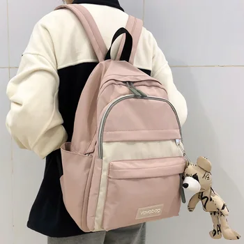 

LENLEI Nylon Waterproof Backpack Cute Student Book School Bag Kawaii Girl Multi Pocket Backpack Luxury Female Harajuku Bag