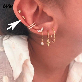 

2pc TinyMinimalist Surgical Steel Lobe Tragus Helix Piercing Jewelrys for Women Silver Color Cartilage Earrings StudsUVW271