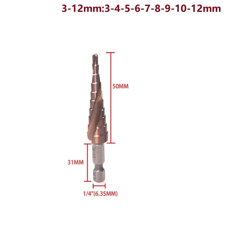 

M35 5% Cobalt Step Drill Bit 3-12 4-22 6-24 Drill Bits HSS-CO HSS Cone Metal Wood Drill Bit For Cooling