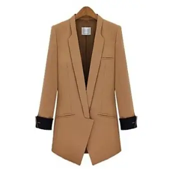 

New Fashion Women Casual V-Neck 3/4 Sleeve Regular Fit, Front Open Pocket Hip Length Patchwork Blazer