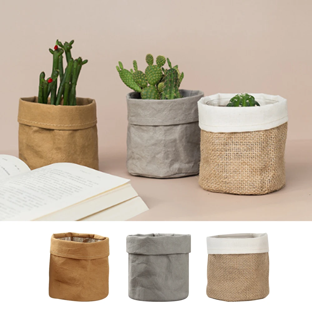 

Plant Pot Coat Kraft Paper Flower Pot Cover Waterproof Multifunctional Basket Cosmetic Bag Reusable For Home Decor Garden Bin