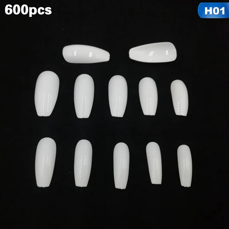 600/120pcs/Bag Ballerina Nail Tips Transparent/Natural False Coffin Nails Art Tips Flat Shape Full Cover Manicure Fake Nail Tips