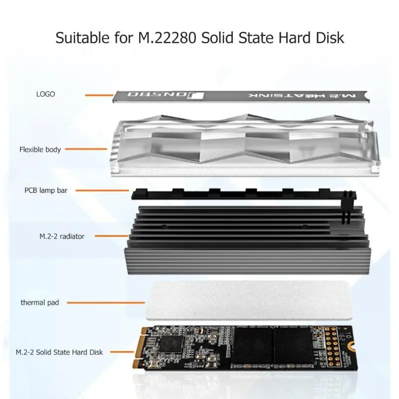 Jonsbo M.2 2280 радиатор SSD M.2-2 красочное освещение твердотельный жесткий диск кулер вентилятор радиатора контактный теплоотвод