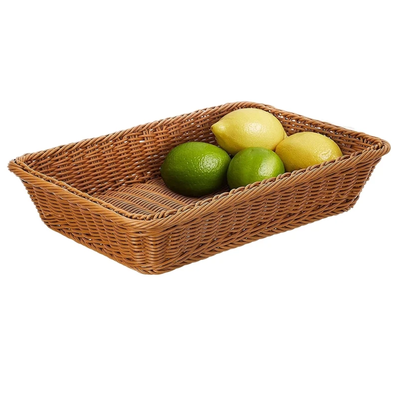 Handwoven Rattan Storage Basket Rectangular Wicker Tray Picnic Basket Bread Food Fruit Cake Plate Sundries Box Kitchen Organizer 3