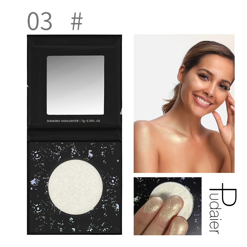 03 With Mirror Pudaier ромбовидный Хайлайтер для лица косметическое средство с эффектом сияния макияж стойкий водонепроницаемый румяна порошок для палитра подчеркивания лица - Цвет: 03 With Mirror