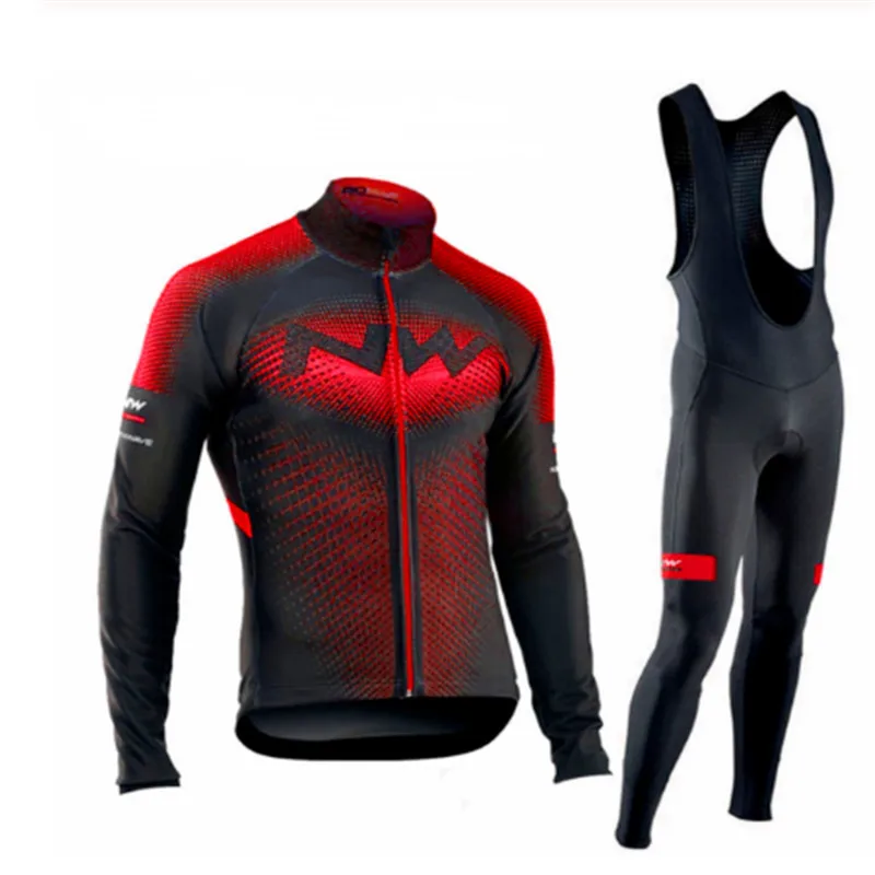 

NW Red 2020 New Winter Top fleece long sleeve suit Outdoor Jas Pak Mannen Fiets Jersey Ciclyng Bib Set Mtb Ciclismo Kleding kit