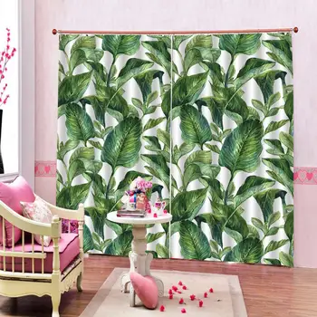 

green curtains leaf Window Blackout Luxury 3D Curtains set For Bed room Living room Office Hotel Home Wall Decorative Drape