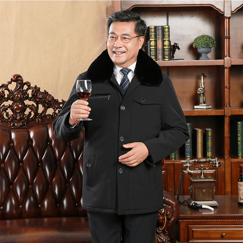 

Autumn And Winter New Style Middle-aged Men'S Wear Mid-length Jacket Large Size Loose-Fit Brushed And Thick Dad Coat