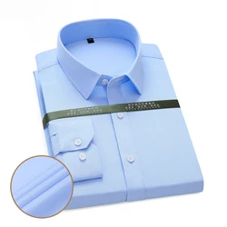 Negócios masculinos casual camisa de fibra de bambu moda single breasted cardigan design adequado para escritório camisa de manga longa masculino S 4XL