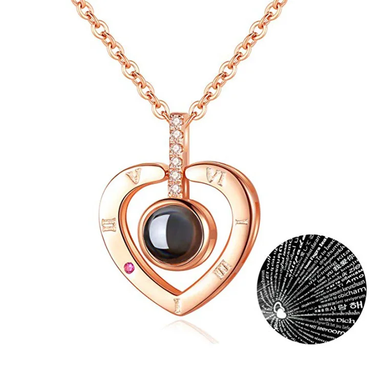 love necklace 1 Тренд, кубический цирконий, розовое золото, I Love You, Проецирование, ожерелье, романтическая память, любовь, сердце, ожерелье для женщин, свадебные ювелирные изделия - Окраска металла: love necklace 1
