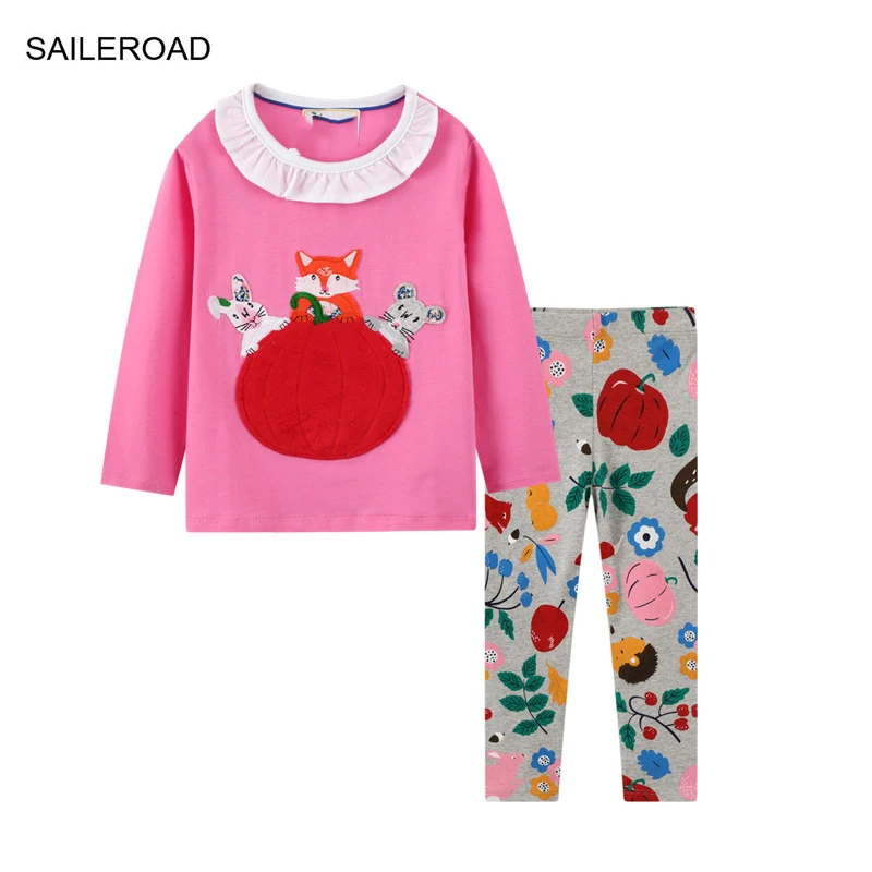 

SAILEROAD Autumn Children's Clothes Girls Cartoon Pumpkin Dress+ Leggings Kids Long Sleeves Clothing Set Teens Tracksuit