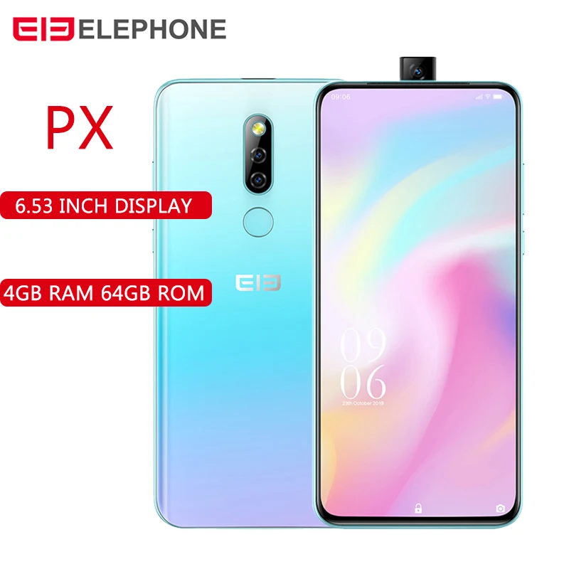 Elephone PX 4G смартфон 6,5 дюймов FHD полноэкранный Восьмиядерный 4 Гб ОЗУ 64 Гб ПЗУ 16 МП всплывающая камера Android 9,0 type C мобильный телефон