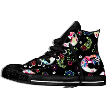 

Woman Man Trendy Sugar Skulls 3D Print Sneakers Flats Shoes Casual Lightweight Lacing Shoes High Top Flats Shoes