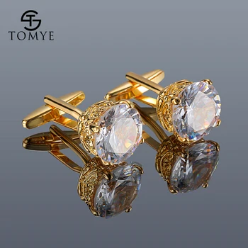 

Cufflinks for Men TOMYE XK20S008 High Quality Luxury Zircon Golden Shirt Cuff Links