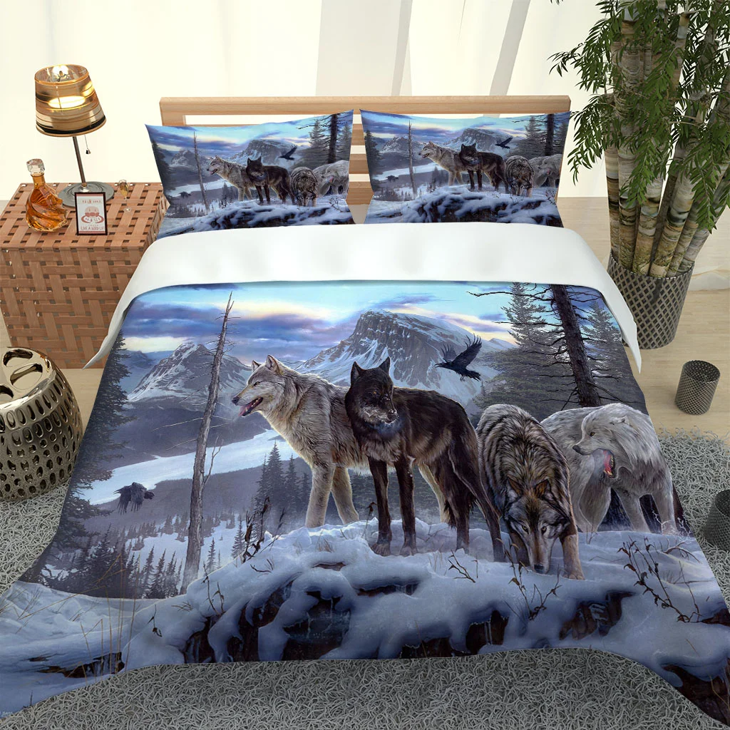 

2020 Hot Style Bedding Set 3d Digital Wolves Pattern 2/3pcs Duvet Cover Set Single Twin Double Full Queen King Bedding
