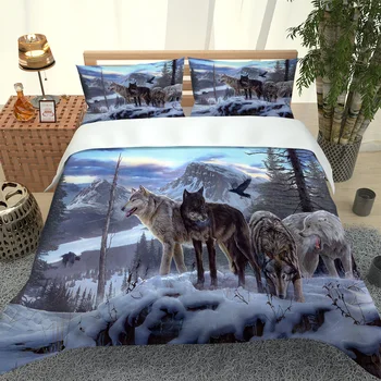 

2020 Hot Style Bedding Set 3d Digital Wolves Pattern 2/3pcs Duvet Cover Set Single Twin Double Full Queen King Bedding