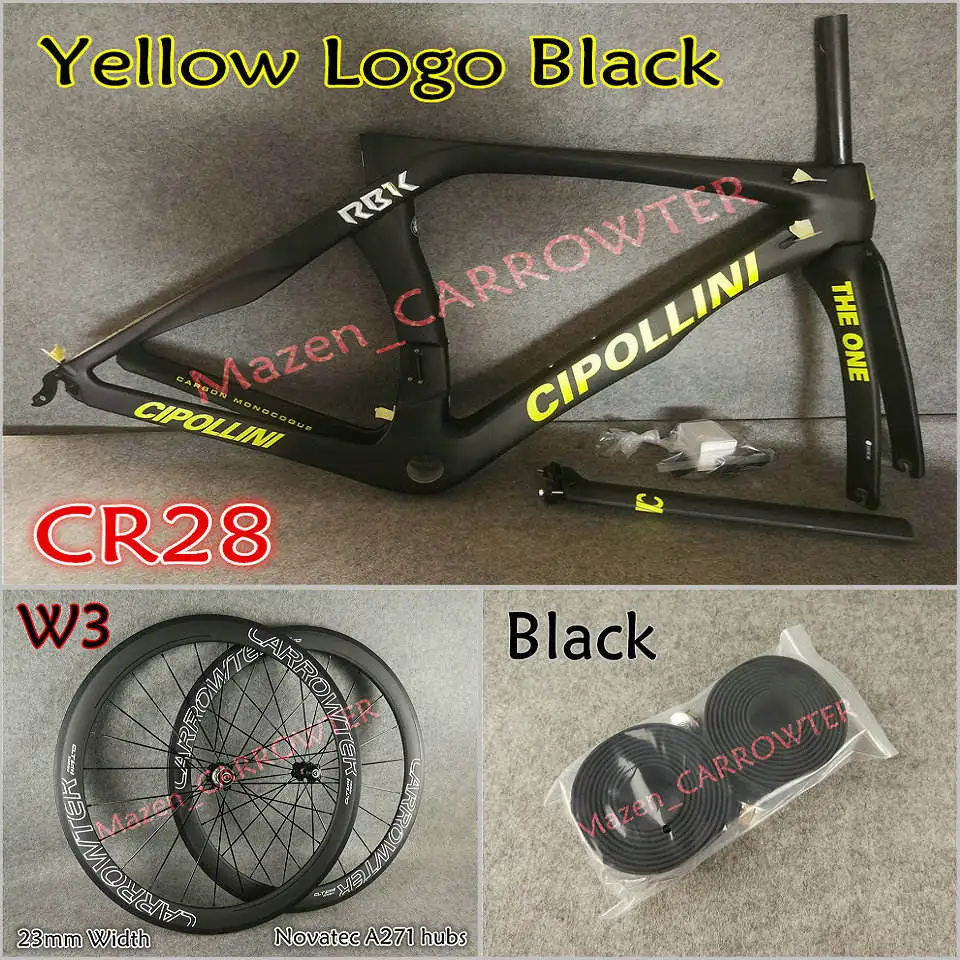 Package 1 Желтый логотип черный 3 к MCipollini RB1K THE ONE карбоновые рамы для руля, седло для бутылки, клетки 50 мм карбоновый комплект колес Novatec A271 ступицы - Цвет: Package 1