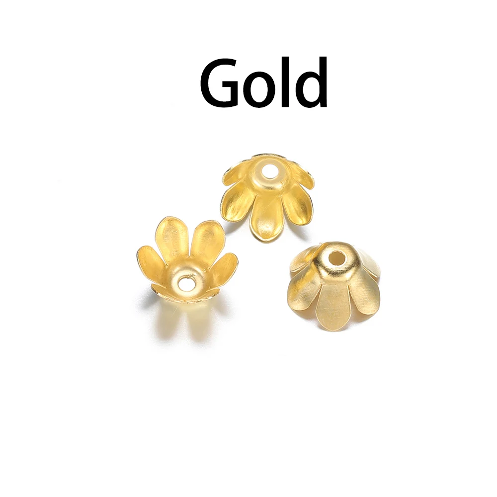 Gold 50 шт./лот, бусины из сплава, колпачки, Серебрянные Позолоченные цветы, филигранные бусины, амулеты для самодельных ювелирных аксессуаров - Цвет: Gold