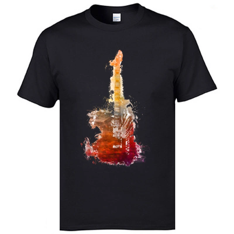 Black Men's T-Shirt Dropship Watercolor Guitar Normal Tops Tees 100% Cotton Round Neck Art College Club T Shirts Mens Tshirts | Мужская