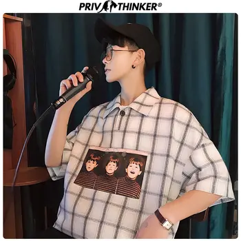 

Privathinker 2020 Summer Plaid Men's T-shirt Turn-down Collar Fashions Tshirts Men Oversize Male Harajuku High Quality T Shirt