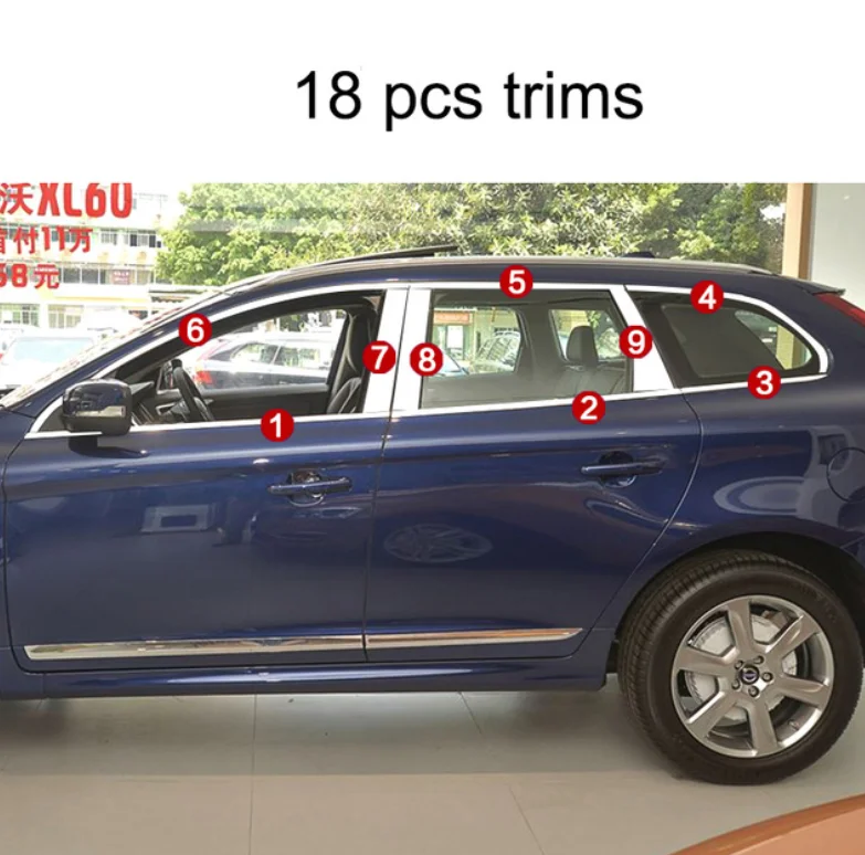 18 pcs trims Нержавеющая сталь окна автомобиля планки для volvo xc60 2009 2010 2011 2012 2013 аксессуары - Цвет: 18 pcs trims