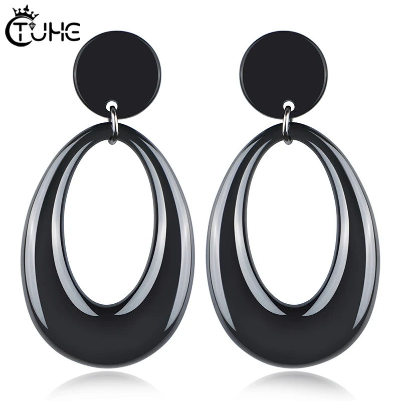 Большие геометрические керамические серьги в стиле панк для женщин и девушек, большие винтажные массивные серьги черного цвета, не выцветают, ювелирные изделия
