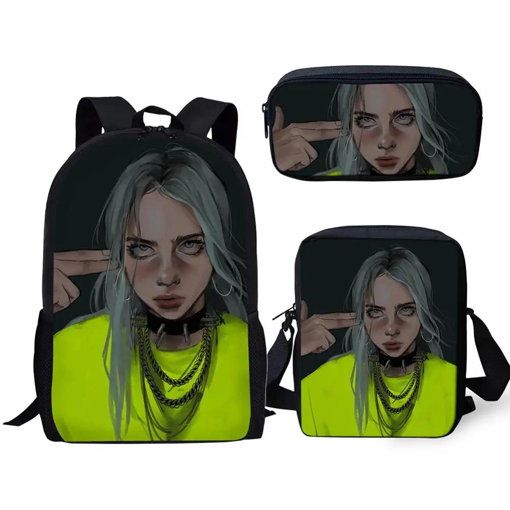 CDGX2022CEK 3 шт./компл. в стиле "хип-хоп" певец Billie Eilish школьные ранцы студенты рюкзак для мальчиков и девочек, детский черный рюкзак сумка для ноутбука - Цвет: CDGX2022CEK