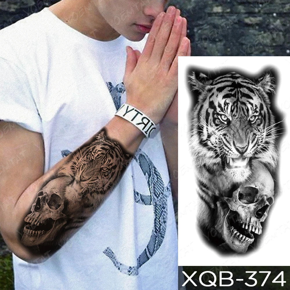 Tattoo Sticker Tiger Lion Wolf Waterproof Temporary Tattoo Sticker For Men Tribal Transfer Flash Tatoo Arm Sleeve Body Art Fake Tattoos Women