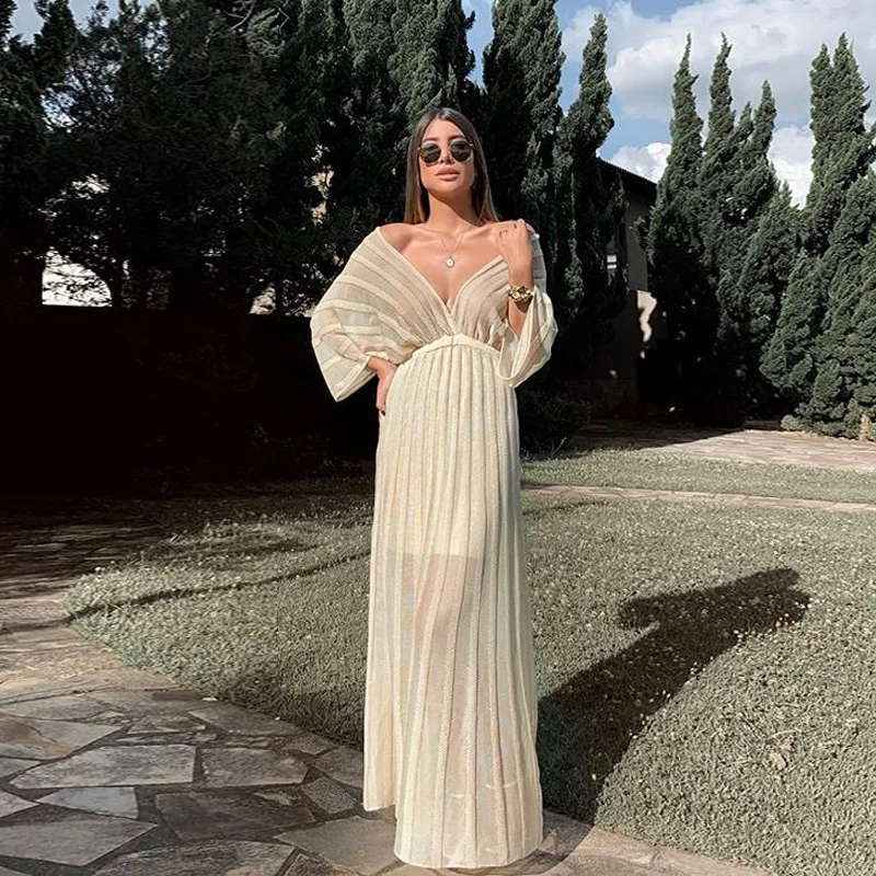

The spring of 2020 the European and American new couture dress wish amazon hot style v-neck shawl sleeve dress