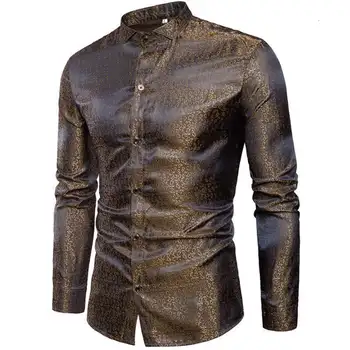 

Men's Silk Satin Shirt 2019 Long Sleeve Shirt Swallow Neck Long Sleeve Shirt Men's Evening Casual Shirt
