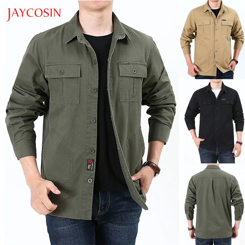 Joycosin, мужская рубашка, зимняя оснастка, Мужская одежда, одноцветная, с карманом, длинный рукав, воротник с отворотом, мужские топы, официальная рубашка, куртка