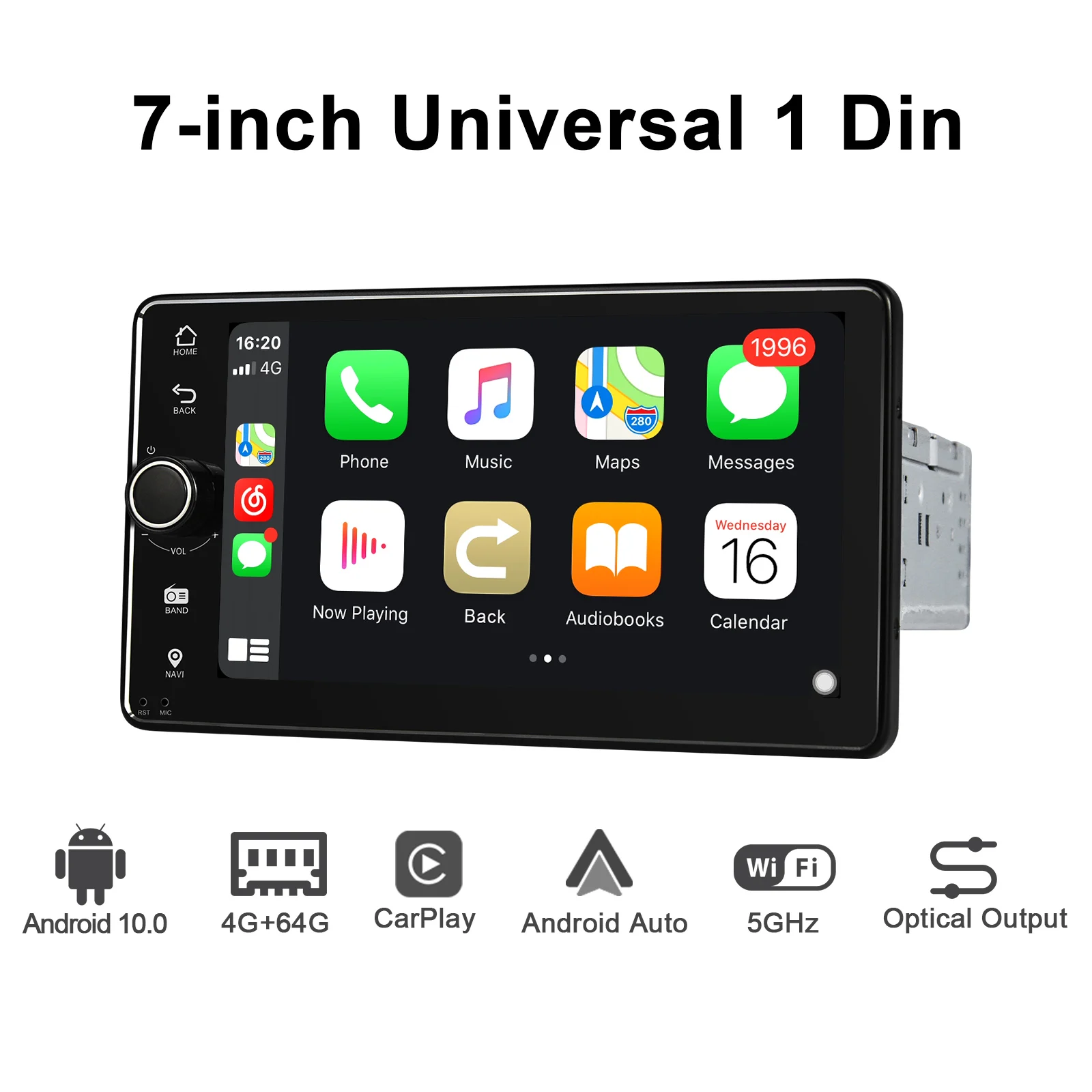 JOYING single din Android 10.0 7 inch universal head unit car radio 4GB RAM+64GB ROM autoradio RDS FM support Carplay/4G/BT/WIFI