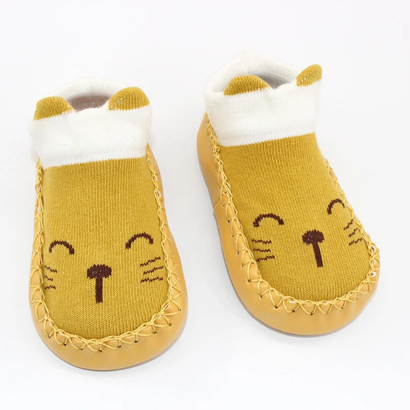 Yellow cat Детская мультяшная обувь с ушками для малышей; нескользящие носки-тапочки с мягкой подошвой; обувь для малышей - Цвет: Yellow cat