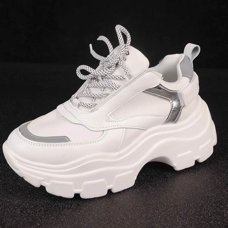 Zapatillas de deporte blancas y negras con plataforma alta para niñas y  papá, zapatos casuales de moda para mujeres, zapatillas de suela gruesa  antideslizantes resistentes al desgaste 2019 - AliExpress Calzado