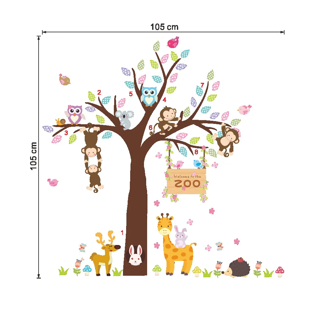 171-Foreign Trade Creative Cartoon Monkey Tree Kindergarten Environment Decoration Living Room Television Background Wall Adhesi