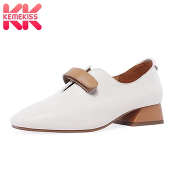 

KemeKiss Casual Spring Real Leather Women Pumps Thick Heel Square Toe Daily Women Shoes Fashion Travel Mujer Zapatos Size 34-42