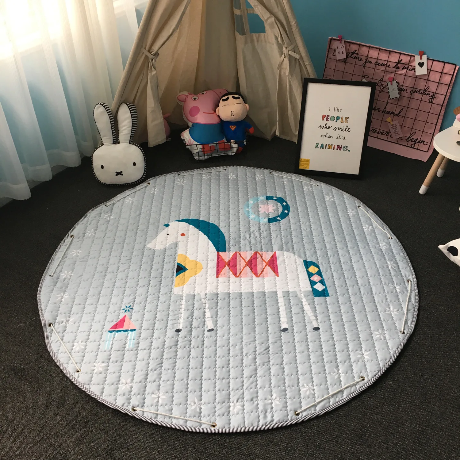 Органайзер для хранения игрушек коврики для детской игровой коврик круглый коврик большой полиэстер Противоскользящий мультяшный животные детский коврик игровой коврик