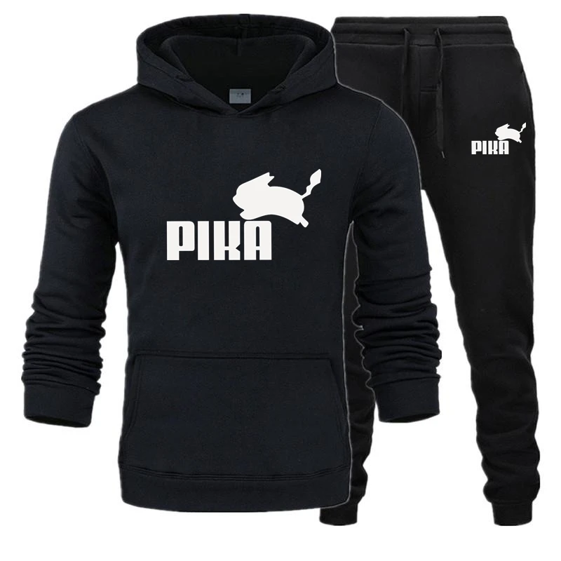 2019 New Brand Men's Pullover Hooded Autumn/Winter Men's Sets Harajuku Anime PIKACHU Hoodies +sweatpants Two Pieces Set S-3XL