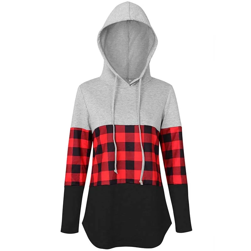 

Hot selling Casual Wild plaid Spliced Pullover Hoodie Sweatshirt for Women