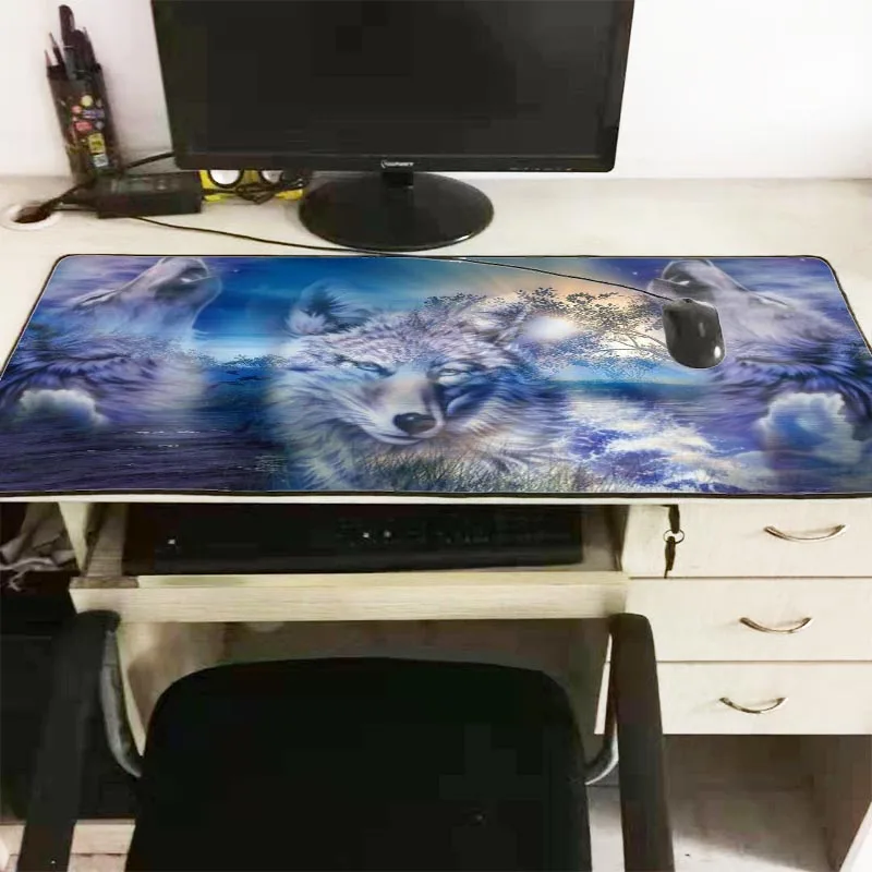  White Wolf Large Gaming Mouse Pad Big Black Lock Edge Keyboard Desk Mousepad Mat Gamer Anti-slip Ru